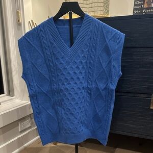 Blue Cable-Knit V-Neck Sweater Vest